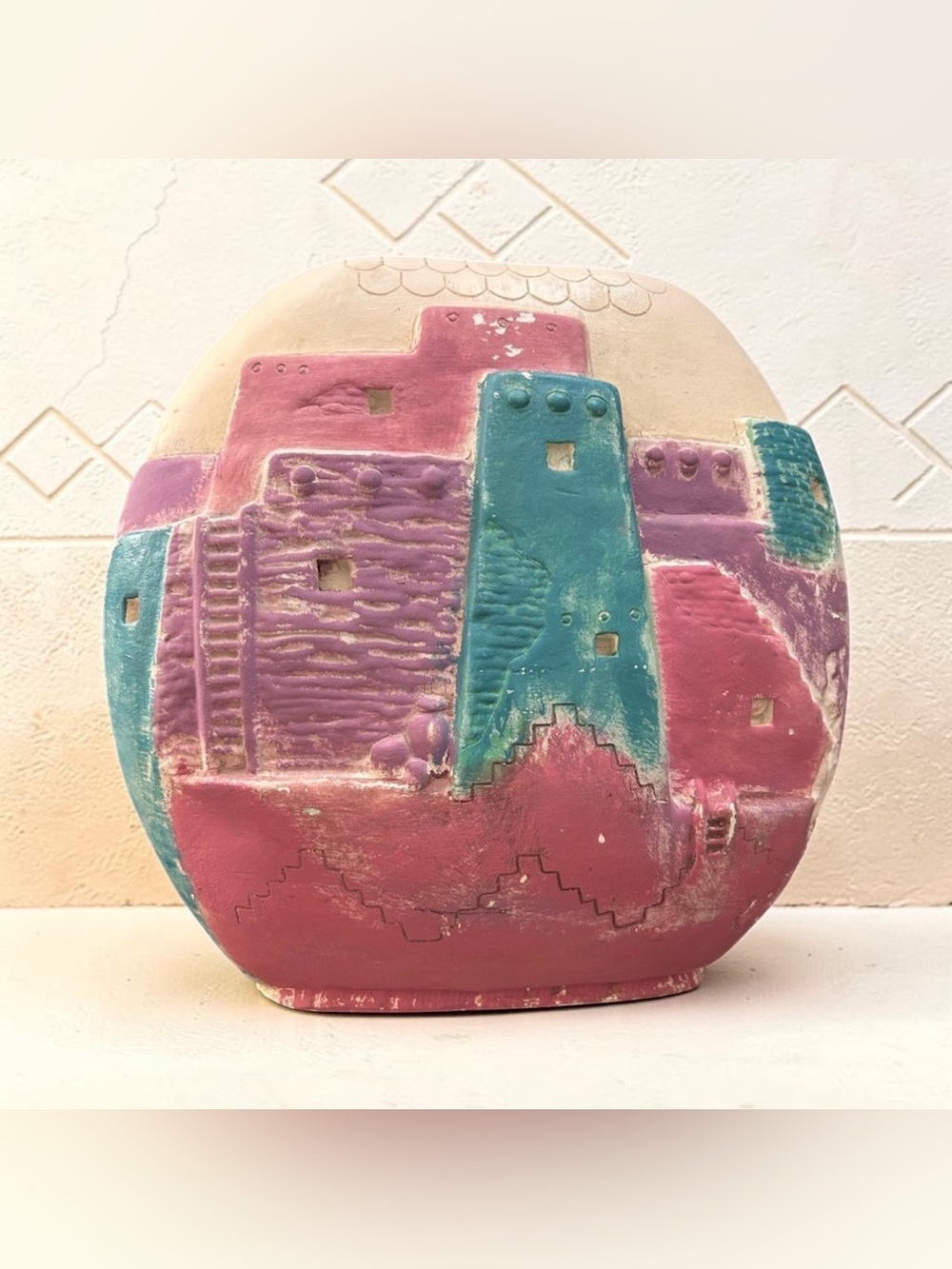 Vintage Southwestern Pueblo Relief Pillow Vase - Large